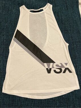 Victorias Secret VSX White Tank Top with Black and Gray Diagonal Graphic